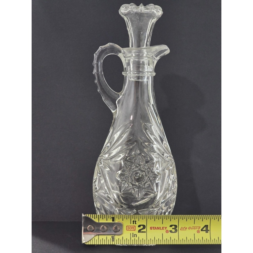 Anchor Hocking Early American Prescut Glass Oil Vinegar Cruet W/ Stopper Vintage